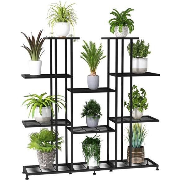 Metal Plant Stand, large indoor Plant Stands Decorative Black Steel Plant Shelf - Picture 1 of 7
